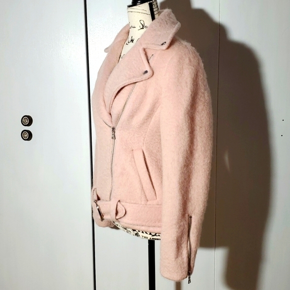 Express- Pink Moto Jacket Soft WOOL Neutral Warm Trendy Coat Mod Size XS - Picture 2 of 5